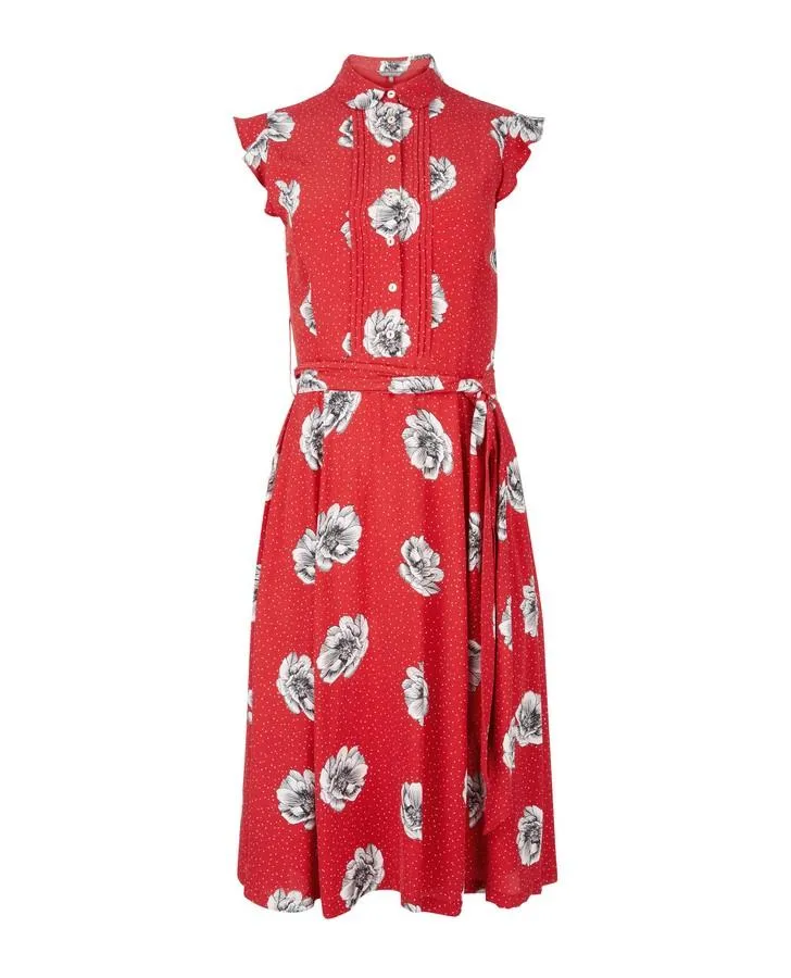 Red Dotty Floral Fit and Flare Dress